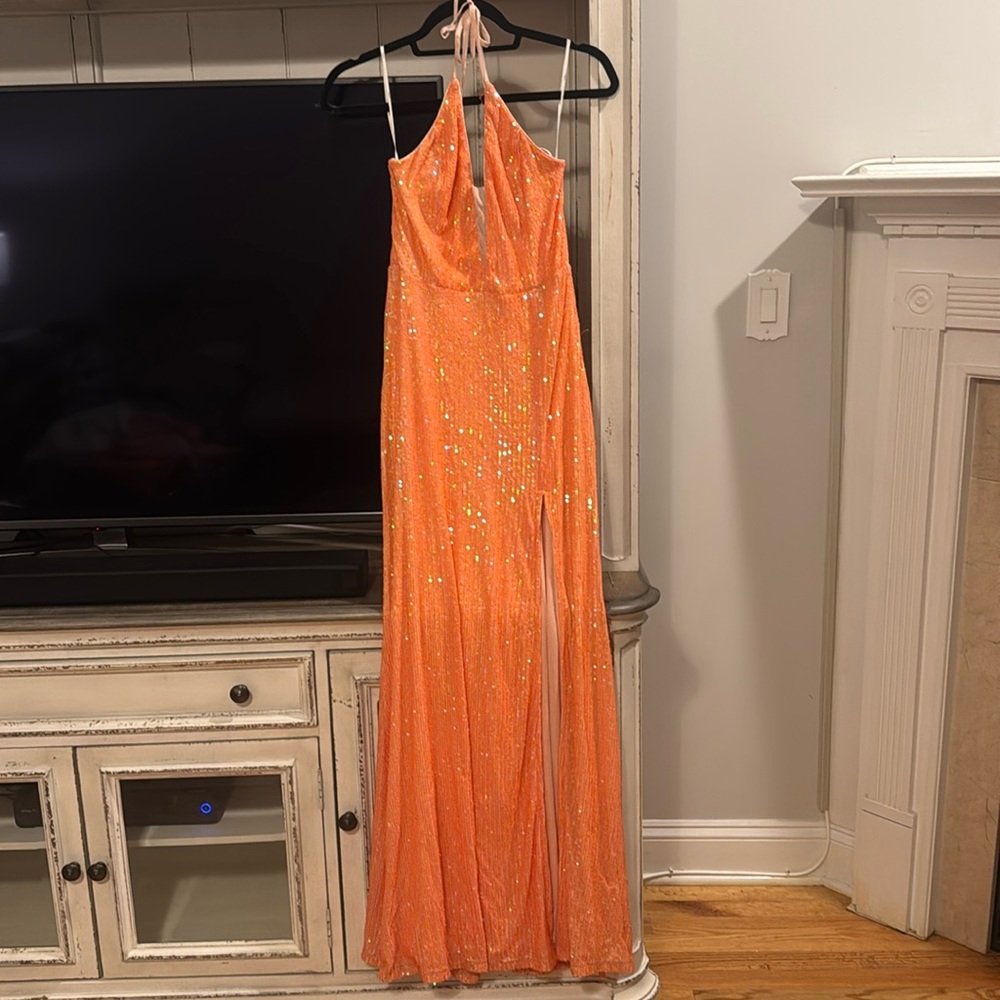 Lulus Sequin Halter Slit Dress - Picture 1 of 7